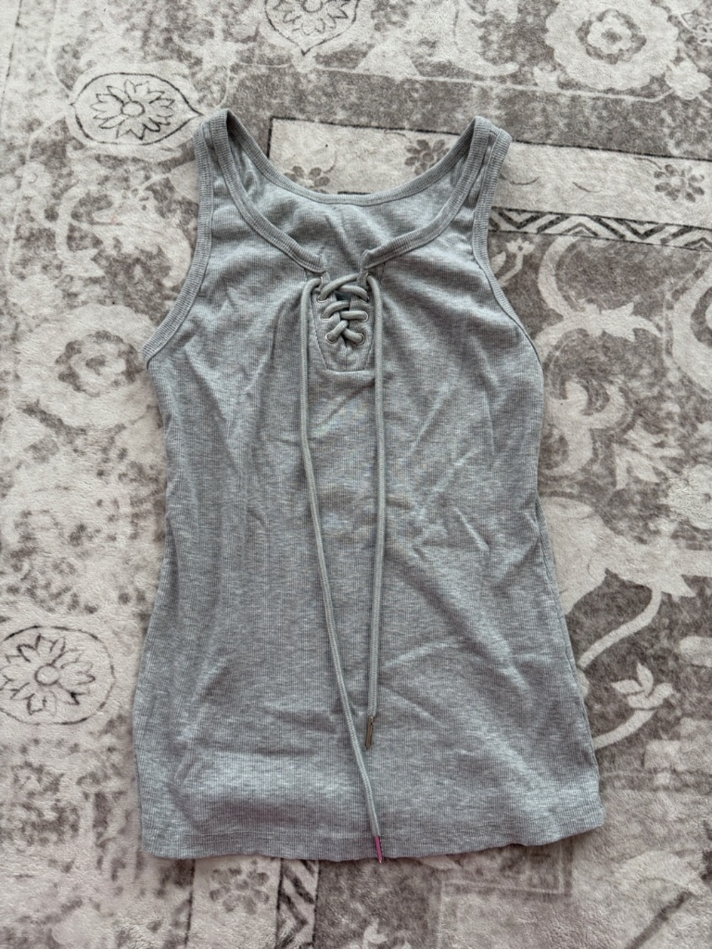 Gray Lace-Up Tank Top